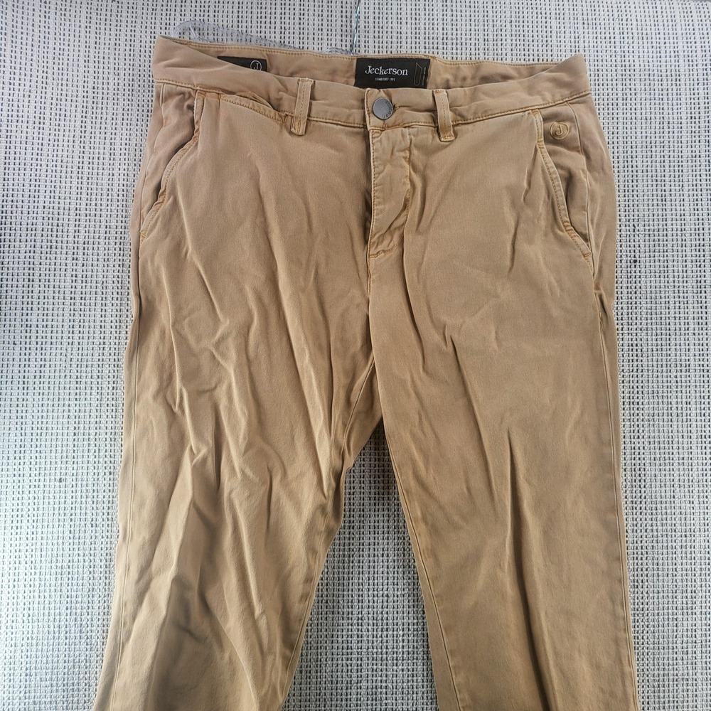 Jeckerson Pants Mens 33x28 Beige Khaki Chino Flat Front Tapered Pockets Casual